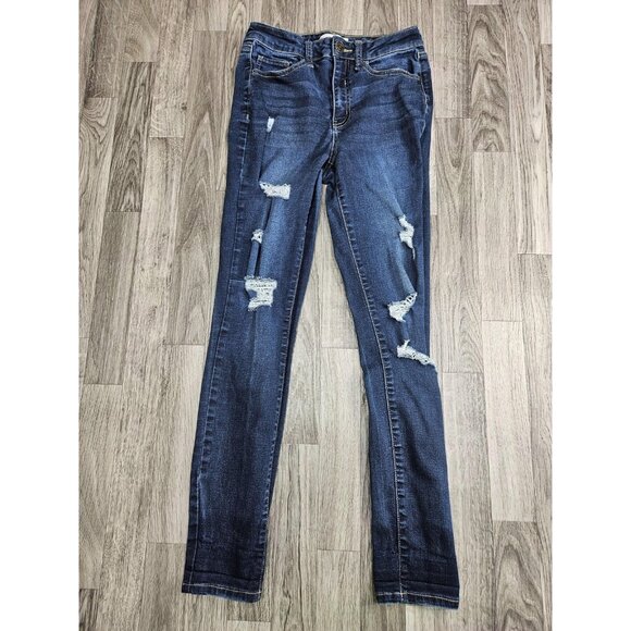 SO Jeans Womens 7/28 Blue High Rise Skinny Distressed Stretch Ripped Dark Wash - Picture 1 of 14